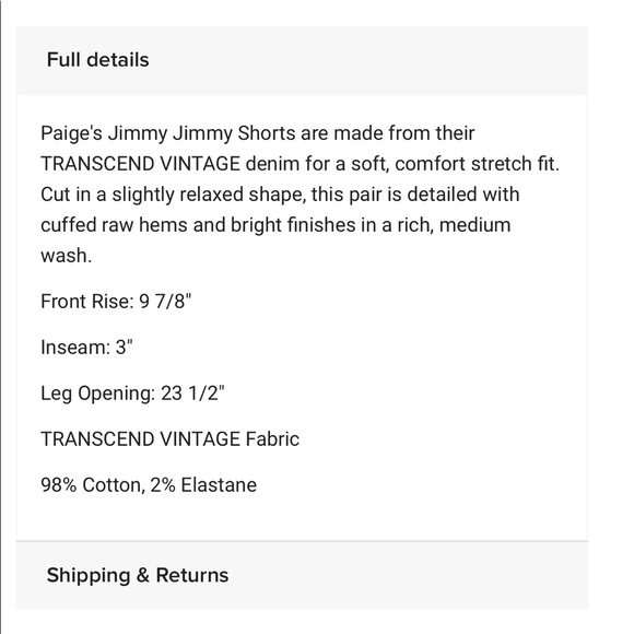 Paige ‘Jimmy Jimmy Short’ Rolled Cuff Denim, Size 29 - Picture 15 of 16